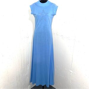 Vintage Oops Brand Star Rhinestone Baby Blue Maxi Dress Size Small
